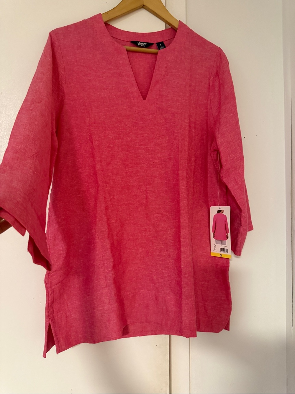 Lands' End linen Coral Pink V-Notch Tunic